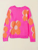 Floral Pattern Drop Shoulder Sweater, Casual Crew Neck Long Sleeve Sweater For Winter & Fall, Women's Clothing