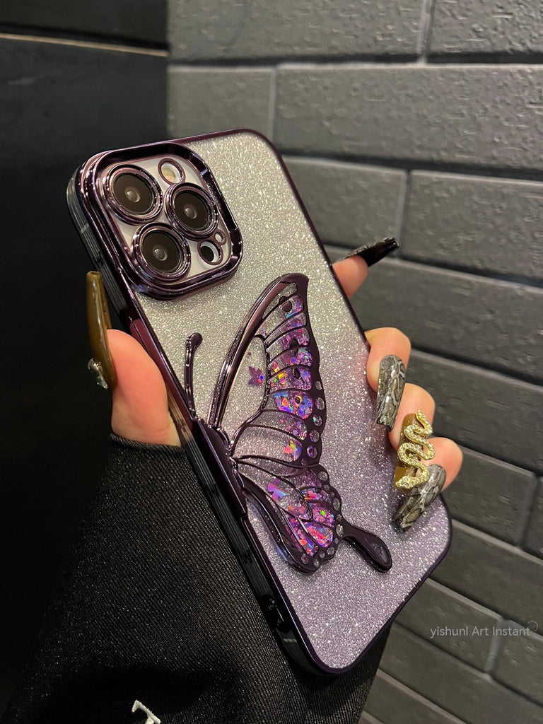 Phone Case Beautiful Glitter Powder Quicksand Butterfly With Lens