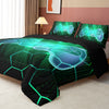 3Pcs Gamepad Comforter Set, Number Video Gaming Gamer Bedding Set, Game Console Comforter Set, Geometry Hexagonal Bedding Set For Adults, 1 Quilt 2 Pillowcases, Green Black