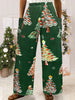 Christmas Tree Print Straight Leg Pants, Casual Elastic Waist Dual Pockets Pants For Spring & Summer, Women's Clothing