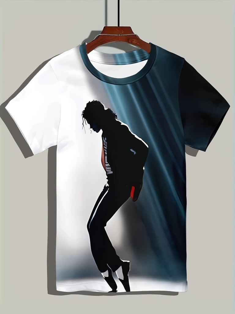 Men's Dancer Silhouette Print Short Sleeve Crew Neck T-shirt, Casual Comfy Tee As Gift