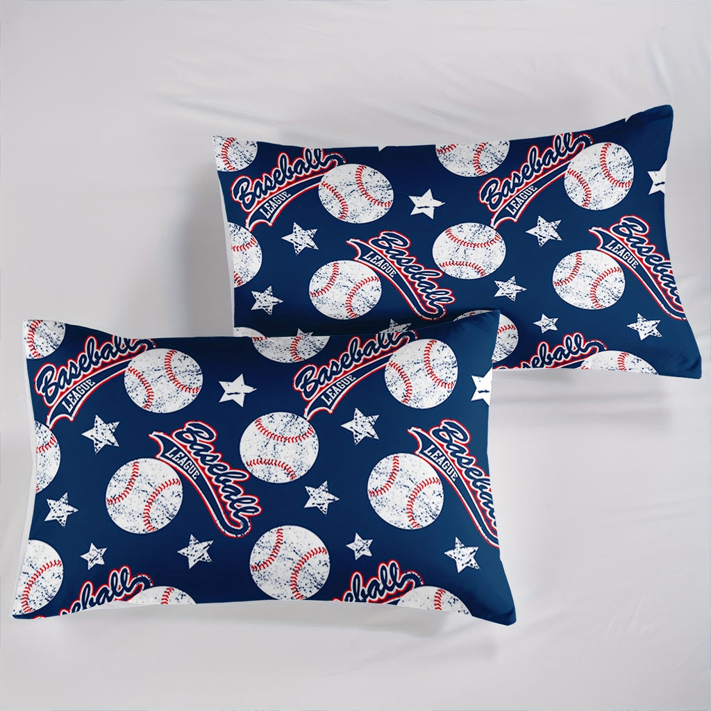 3pcs 3D Baseballs Comforter, Blue Baseball Comforter Set, 3pcs Bedding Set Printed Comforter With 2 Pillowcases, Down Alternative, Soft And Lightweight, For All Seasons