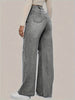 1pc Elegant Low Waist Wide Leg Jeans, DK8130, Ripped Denim with Printed Accents, Non-Stretch Solid Color, Button Fly, Long Pants for Weekend Casual, All Seasons