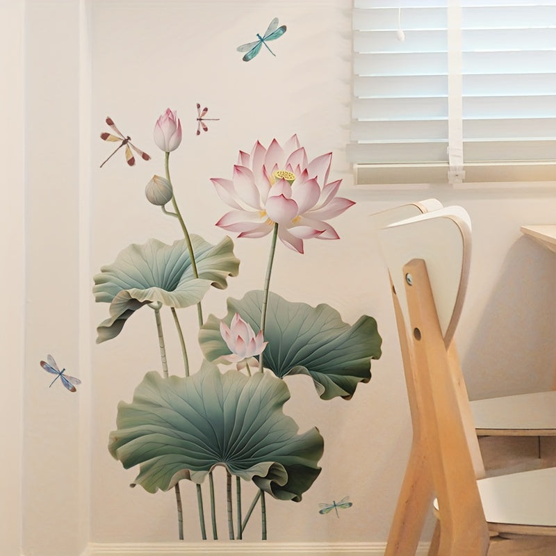 2pcs Creative Wall Sticker, Chinese Style Lotus Leaf Pattern Self-Adhesive Wall Stickers, Bedroom Entryway Living Room Porch Home Decoration Wall Stickers, Removable Stickers, Wall Decor Decals