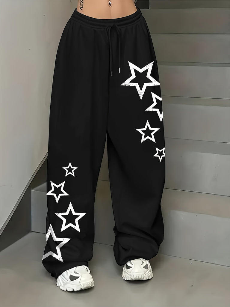 Women's Star Print Lounge Pants, Stretchy Ribbed Jogger Pants For Women, Casual Winter Activewear