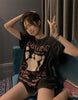 American Retro Black Front Shoulder Short Sleeve T Shirt