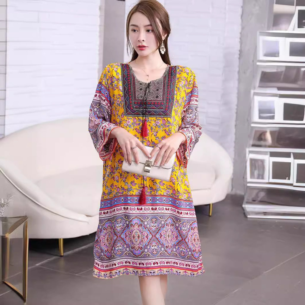 Cotton Silk Floral Dress Vintage Women's Clothing