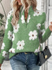 Floral Pattern Zipper Stand Collar Sweater, Casual Long Sleeve Sweater For Fall & Winter, Women's Clothing