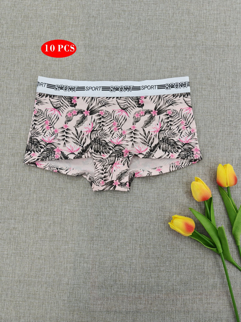 10pcs Colorful Letter Print Seamless Boyshorts - Ultra Comfy, Breathable, Stretchy, and Soft Intimates Panties for Women - Sexy Lingerie & Underwear with Comfortable Fit