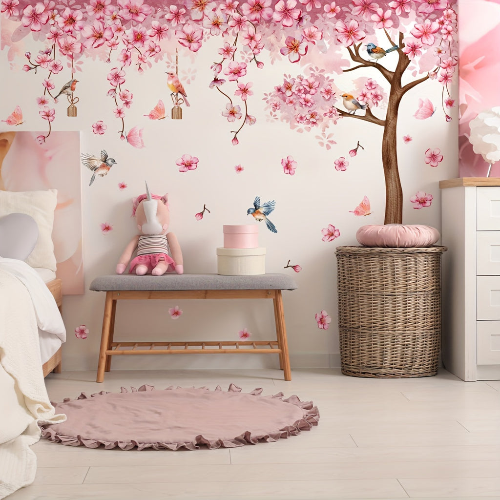 A set of 3pcs 11.81*35.43inch*3pcs pink floral vine cherry blossom wall stickers for living room bedroom home decoration wall stickers MS7138-YC