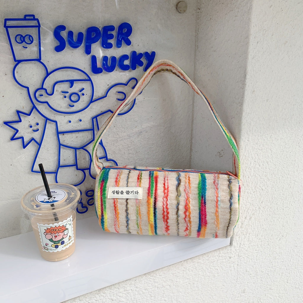 Rainbow Stripe Shoulder Bag For Women