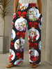 Christmas Print Wide Leg Pants, Casual Dual Pocket Loose Pants For Spring & Summer, Women's Clothing