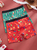 2pcs Men's Christmas-Themed Long Boxer Briefs - Soft, Breathable & Comfortable Polyester Blend Underwear with Festive Prints