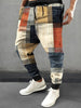 Men's Color Blocking Patchwork Print Jogger Sweatpants with Drawstrings, Casual Sports Trousers As Gift