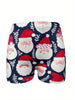 Women's Festive Christmas Santa Claus Print Casual Shorts - Comfy Polyester Blend, Machine Washable