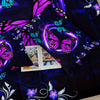 3Pcs Butterfly Comforter Set, Colorful Butterfly Bedding Set, Blue Starry Sky Themed Butterfly Bedding Set, Flora And Butterfly Print Orchid Flower Pattern Quilt Set, Aesthetic Butterfly Duvet