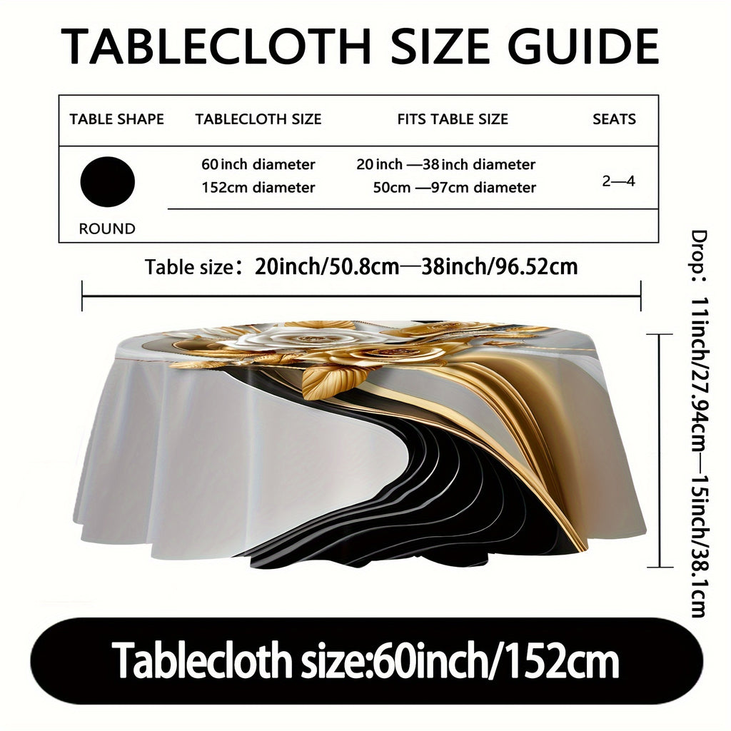 1pc Polyester Round Tablecloth - Floral Series Digital Print, Stain & Waterproof, Machine-Woven Pleated Table Cover for Dining, Parties, BBQs, and Weddings - Versatile Home & Patio Decor