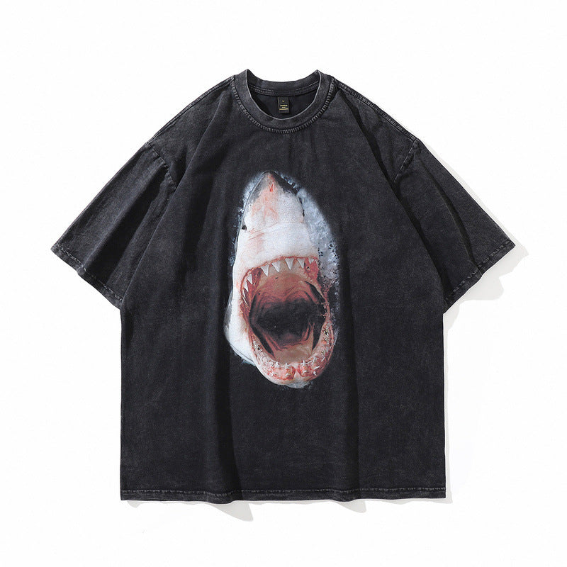 TKPA American Style Hip Hop Retro Washed And Worn Angel Print Short Sleeve