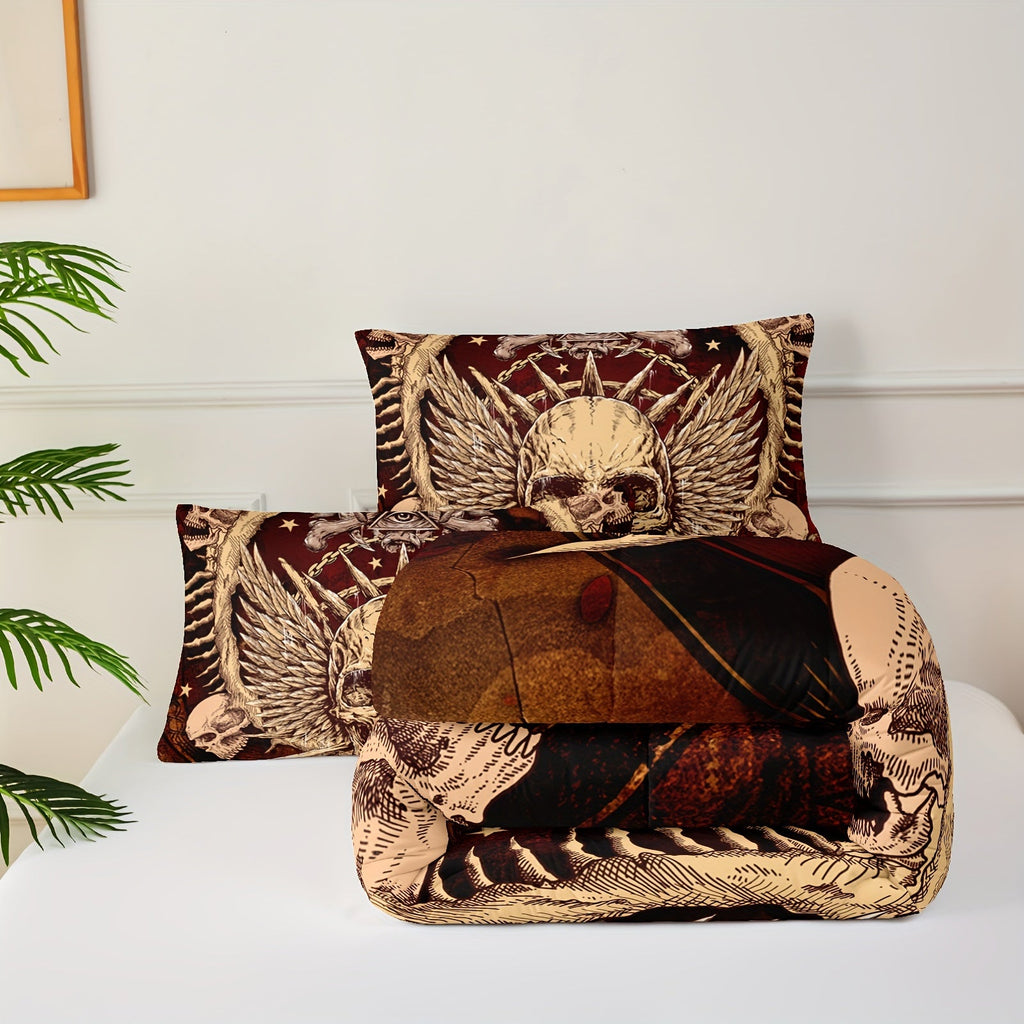 Black Skull Comforter Set, Skull Bedding Set, Victorian Gothic Comforter Set, Victorian Gothic Bedroom Decorations, 3 Piece Set (1 Bed Comforter + 2 Pillow Cases), Four Seasons Comforter, Soft Comforter And Breathable