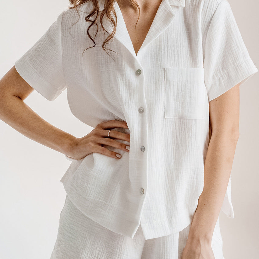 Natural Double Gauze Shirt And Shorts Set