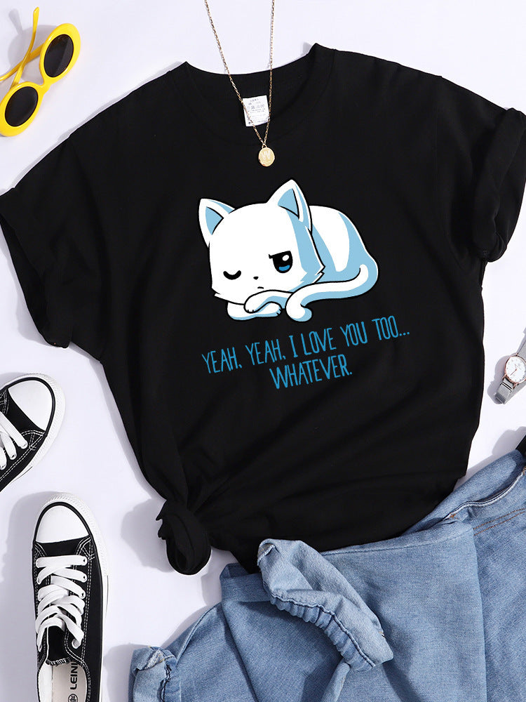 Pattern T-shirt Fashionable Printed Fashion Loose T-shirt Cat
