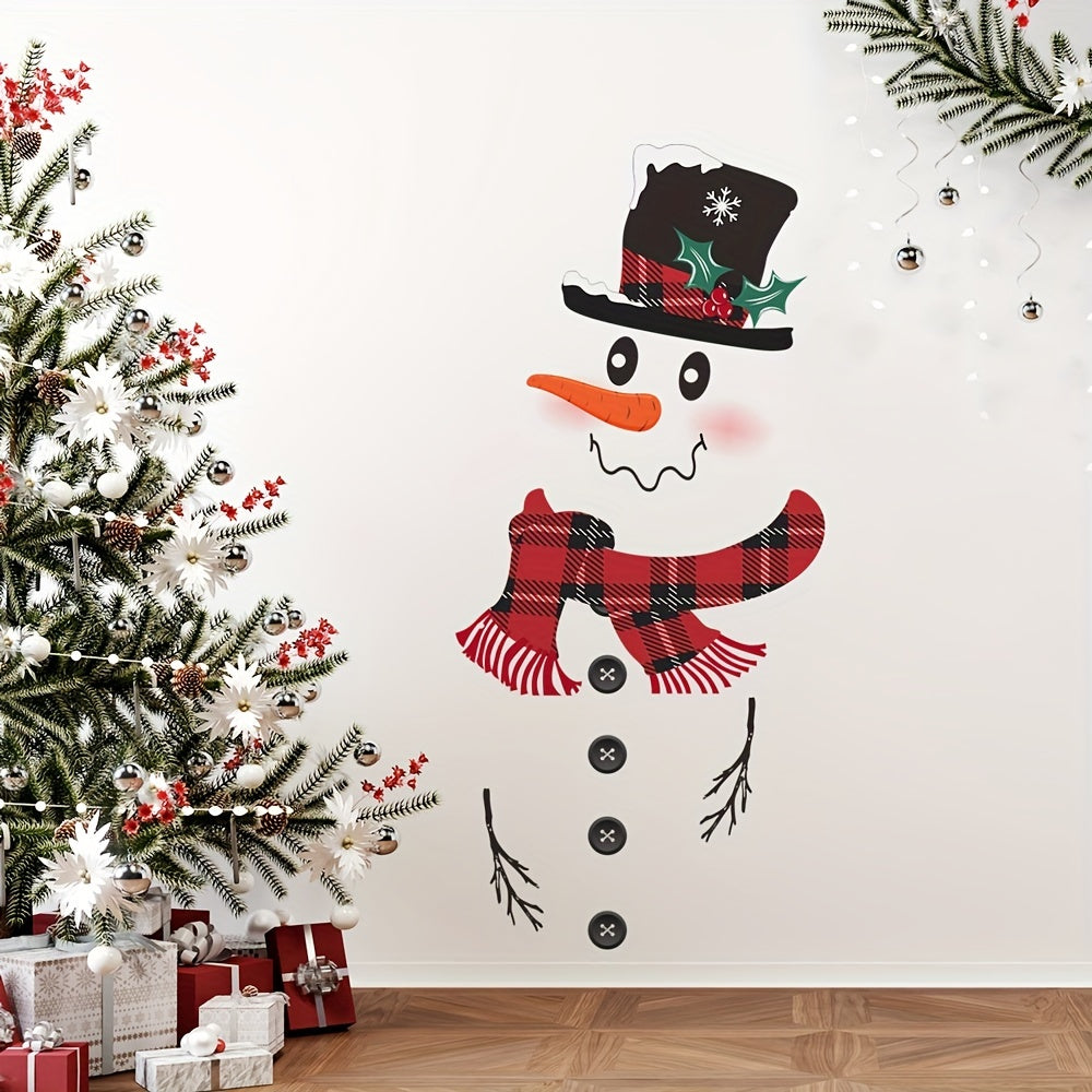 Festive Christmas Snowman Wall Decal - Modern, Cartoon Design, Self-Adhesive, Removable, Durable PVC, Perfect for Home Decor