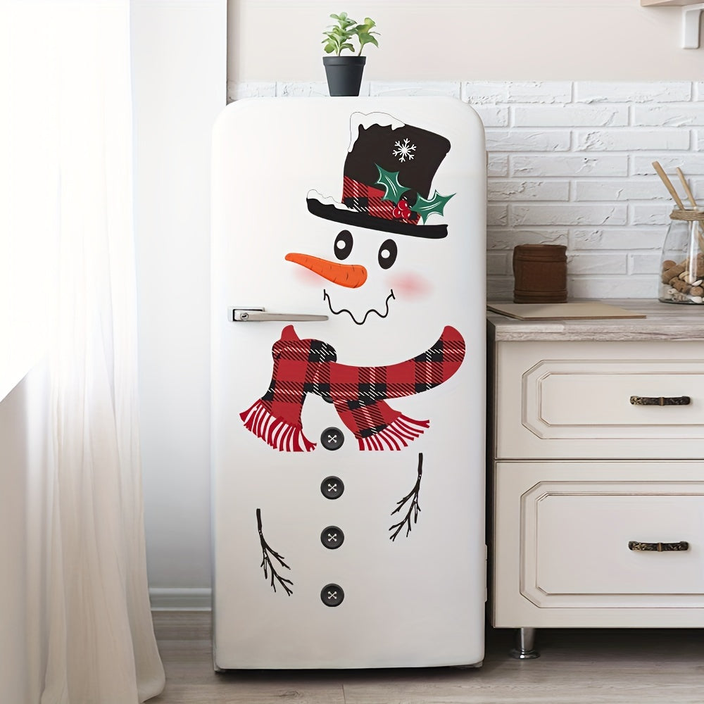 Festive Christmas Snowman Wall Decal - Modern, Cartoon Design, Self-Adhesive, Removable, Durable PVC, Perfect for Home Decor