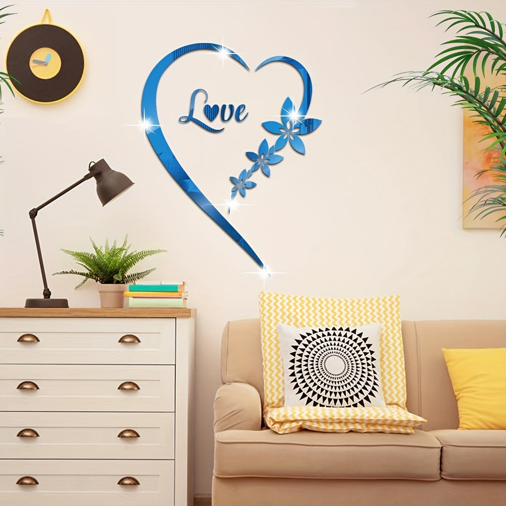 1pc Glamorous Romantic Heart Acrylic Mirror Wall Sticker - Self-Adhesive, Removable, 1mm Thick - Adds Romantic Charm to Living Room & Bedroom Decor - Vibrant, Durable & Easy to Apply