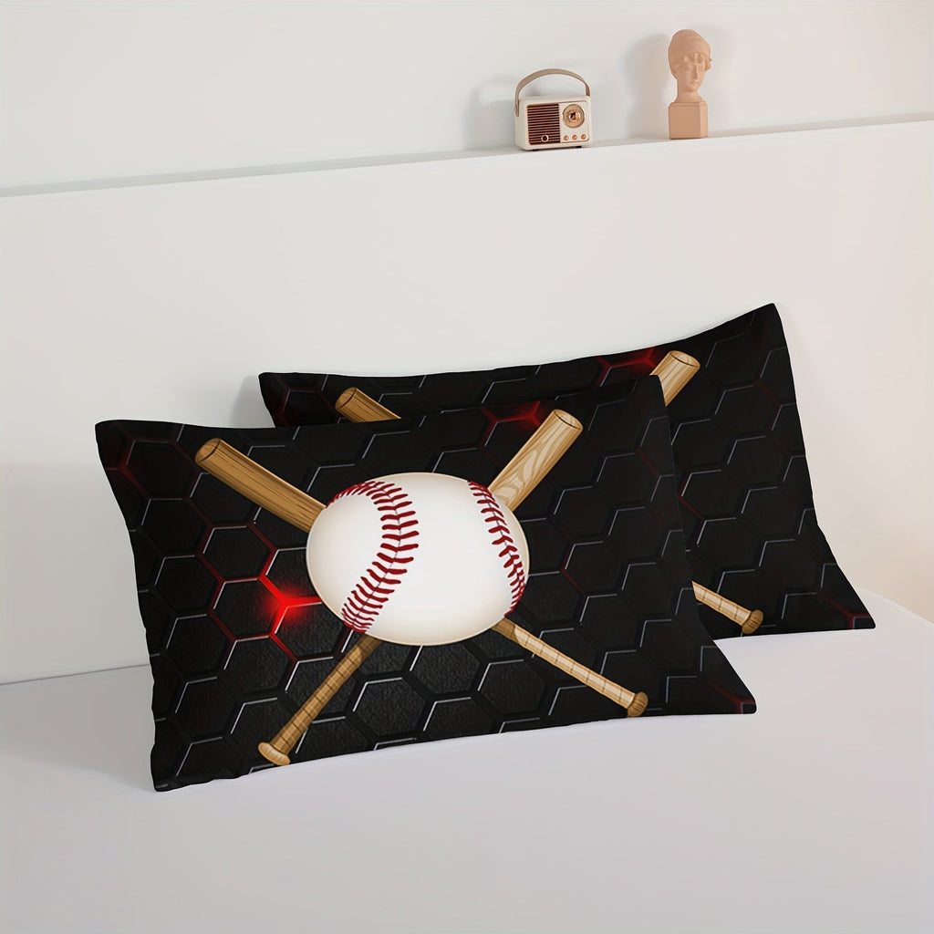 3Pcs Modern Fashion Polyester Comforter Set (1 * Comforter + 2 * Pillowcases, Core Not Included), Sports Theme Baseball Honeycomb Print Bedding Set, Soft And Comfortable Skin-friendly Comforter For Bedroom, Guest Room.