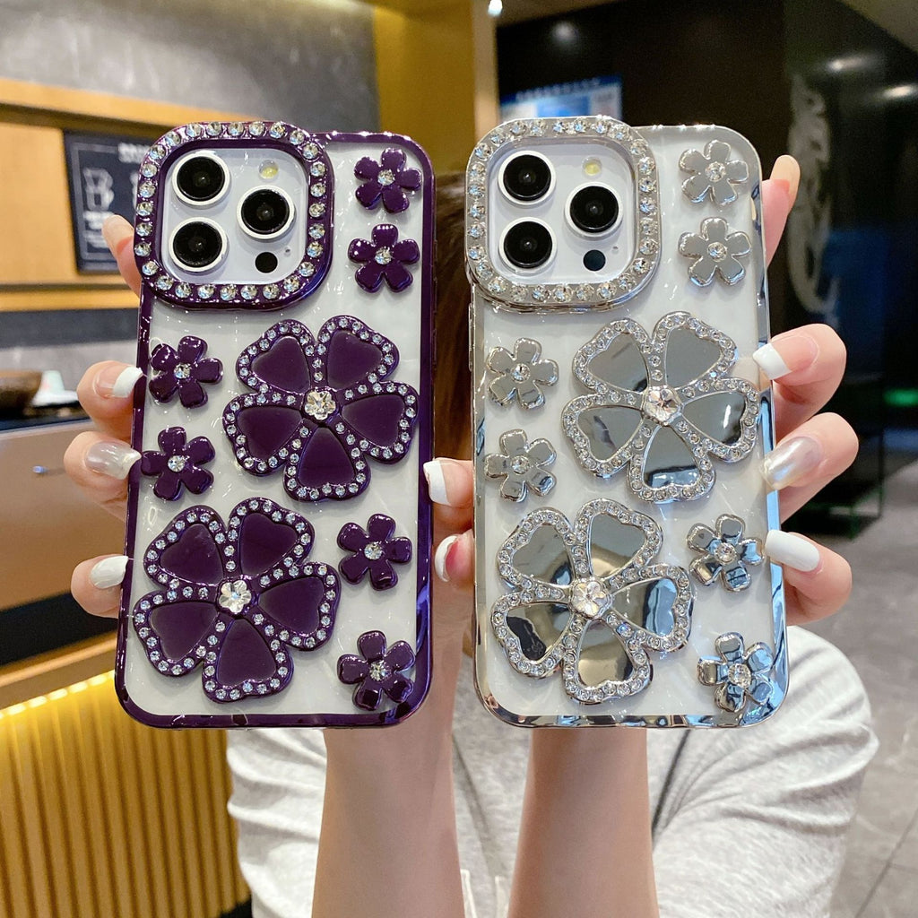 Fashion Plum Blossom Spot Drill Diamond Flower Plating TPU Phone Case