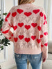 Heart Pattern V Neck Sweater, Elegant Pointelle Knit Long Sleeve Sweater For Fall & Winter, Women's Clothing