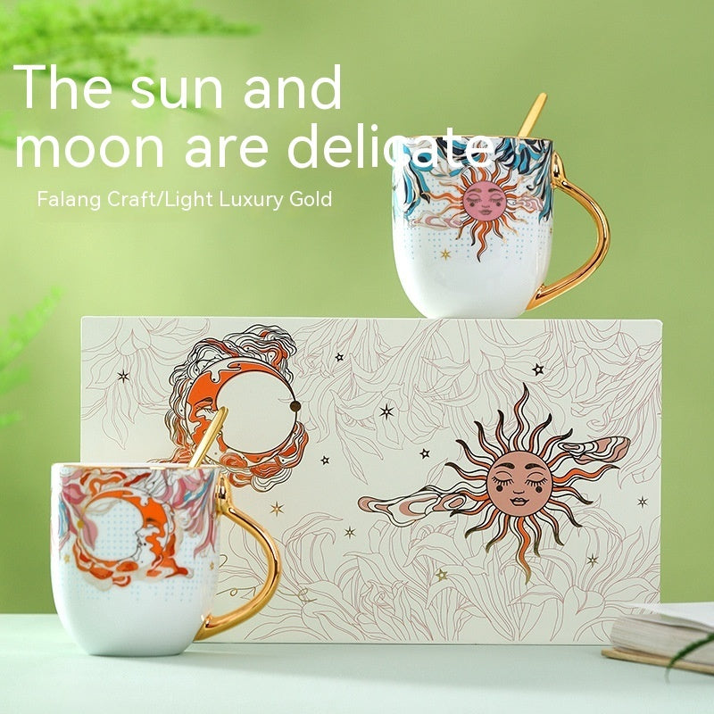White Porcelain Water Cup Creative Sun Moon Couple's Cups