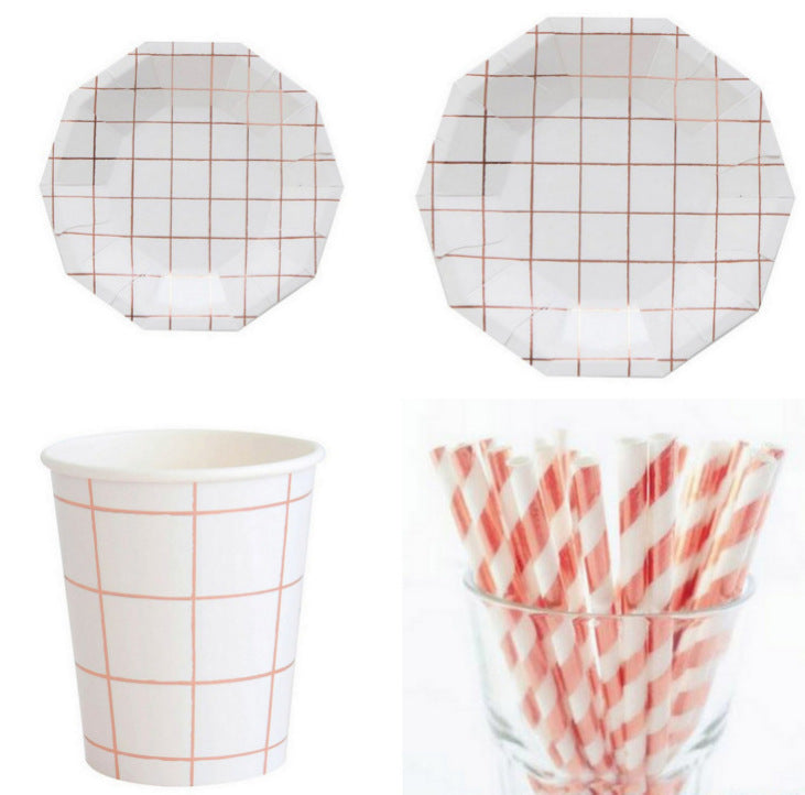 Octagonal Hot Stamping Silver Rose Gold Paper Party Tableware