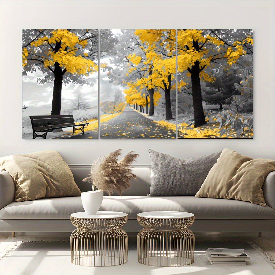 3pcs/set Yellow Tree And Black And White Background Framed Canvas Poster, Modern Wall Art for Bedroom, Living Room, and Corridor, Ideal Decor and Room Decoration Gift