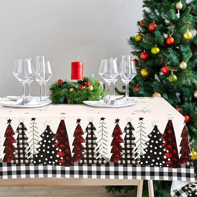 Christmas tablecloth - Disposable Christmas Tablecloth - Festive Red & Black Plaid Christmas Tree Design - Holiday & Winter Table Decorations - For Christmas, New Year & Festive Gatherings - Easy & Festive Table Cover - Deck Your Halls in Style