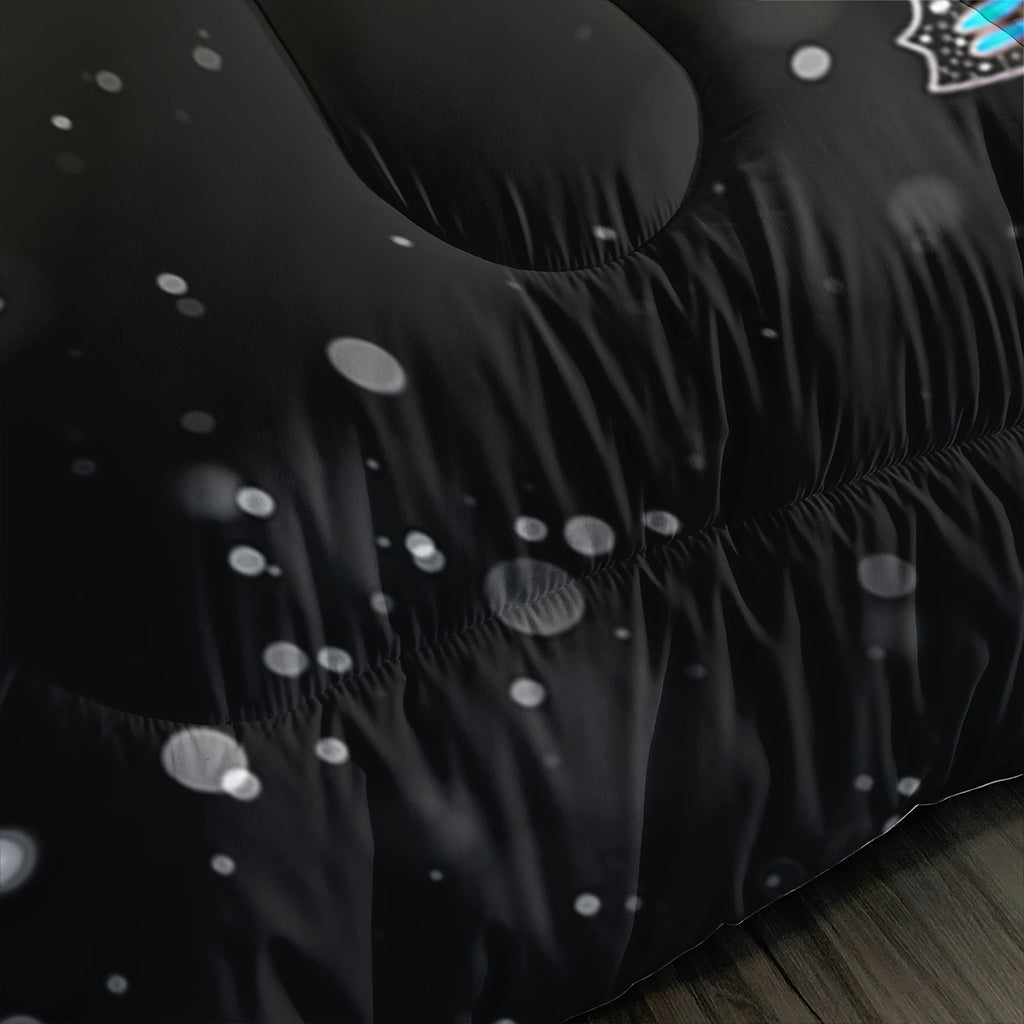 3pcs Skull Bedding Set, Goth Bedding Sets With Comforter, Skull Comforter Set, Rose Comforter Halloween Skull Bed Comforter, Blue Comforter Black Bedding Skull Quilt (1*Comforter + 2*Pillowcase, Without Core)