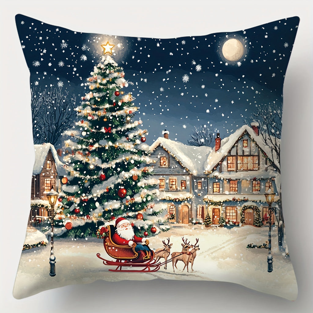 Contemporary Style Christmas Throw Cushion Covers 4pcs Set, 17.72" Woven Polyester Zippered Cases, Hand Wash Only, Festive Print for Living Room Sofa and Bedroom Decor - Insert Not Included