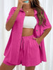 Women's Fashion Shorts Two Pieces Solid Color Shirt Suit