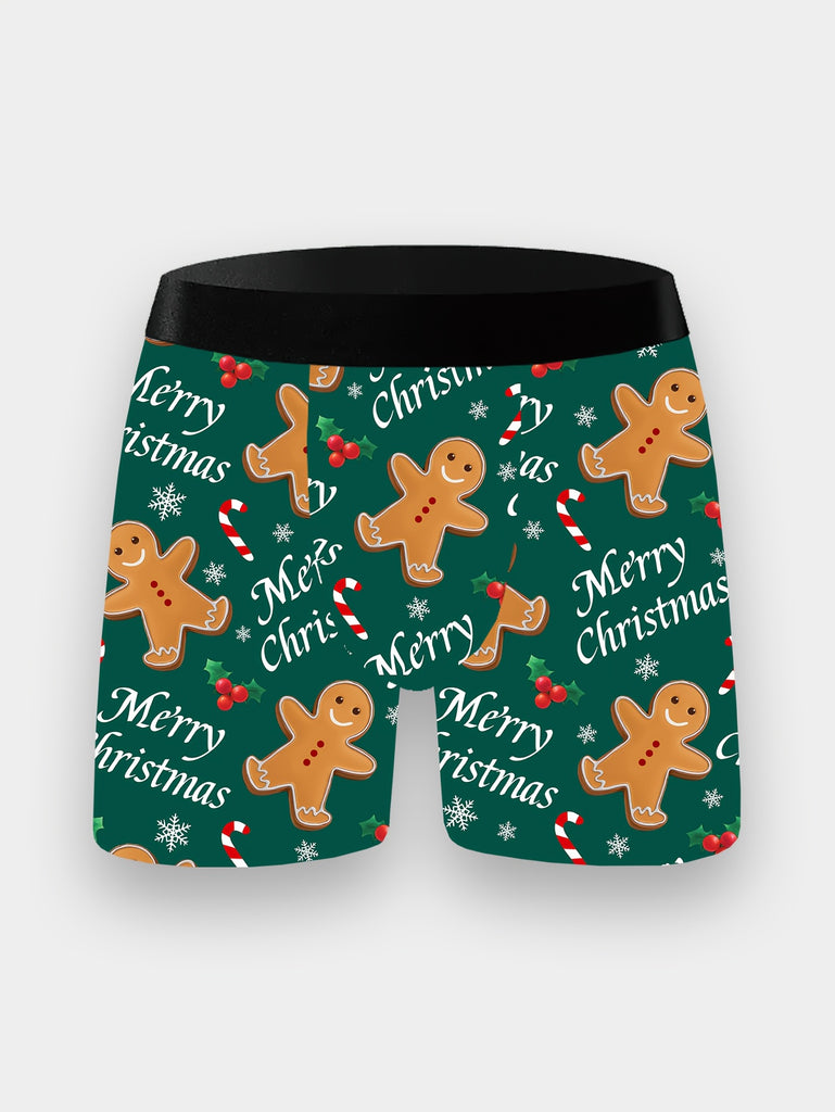 4pcs Men's Christmas Boxer Briefs - Festive Santa, Snowman & Gingerbread Print | Comfortable, Stretchy & Breathable | Perfect Holiday Gift