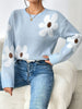 Floral Drop Shoulder Sweater for Women, Long Sleeve Crew Neck Pullover for Winter & Fall