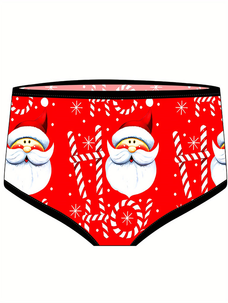 3pcs Women's Christmas-Themed Cartoon Reindeer Print Briefs - Breathable, Quick-Dry Polyester & Spandex Blend, Low-Rise, Seamless Comfort Fit Underwear Set