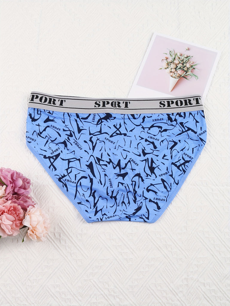 6pcs Men's Alphabets Cotton Briefs Underwear, Comfortable Medium Stretch Underwear Panties