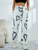 Heart Print Drawstring Waist Jogger Sweatpants, Casual Daily Wear Workout Pants For Spring & Fall, Women's Clothing