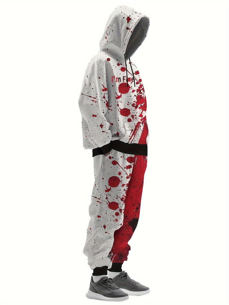 Halloween Men's Hoodie & Sweatpants Set - Casual, Fashion Novelty Pajamas Loungewear Set, Hoodie And Sweatpants Set, Long Sleeve Sweatshirts Jogger Pant 2 Piece Outfits For Men