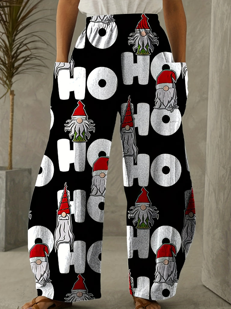 Vibrant Christmas Letter Print Wide Leg High Waist Pants - Women's Casual Pants with Comfortable Fit and Stylish Design - Perfect for Holiday Season and Daily Wear