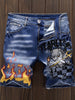 New European And American Retro Print Hole Jeans