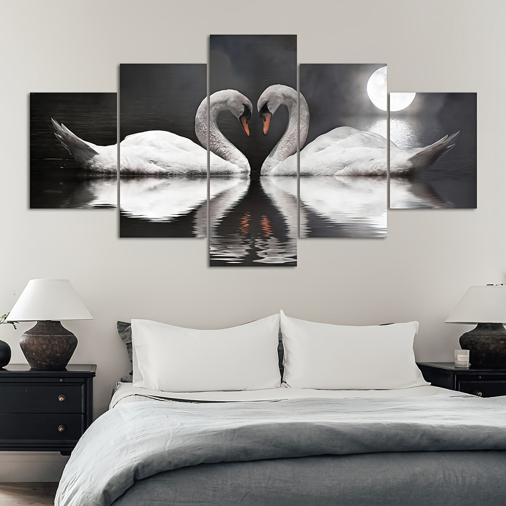 5pcs/set Unframed White Swan Canvas Poster, Modern Art, Ideal for Bedroom Living Room Corridor, Wall Art, Wall Decor, Winter Decor, Room Decoration