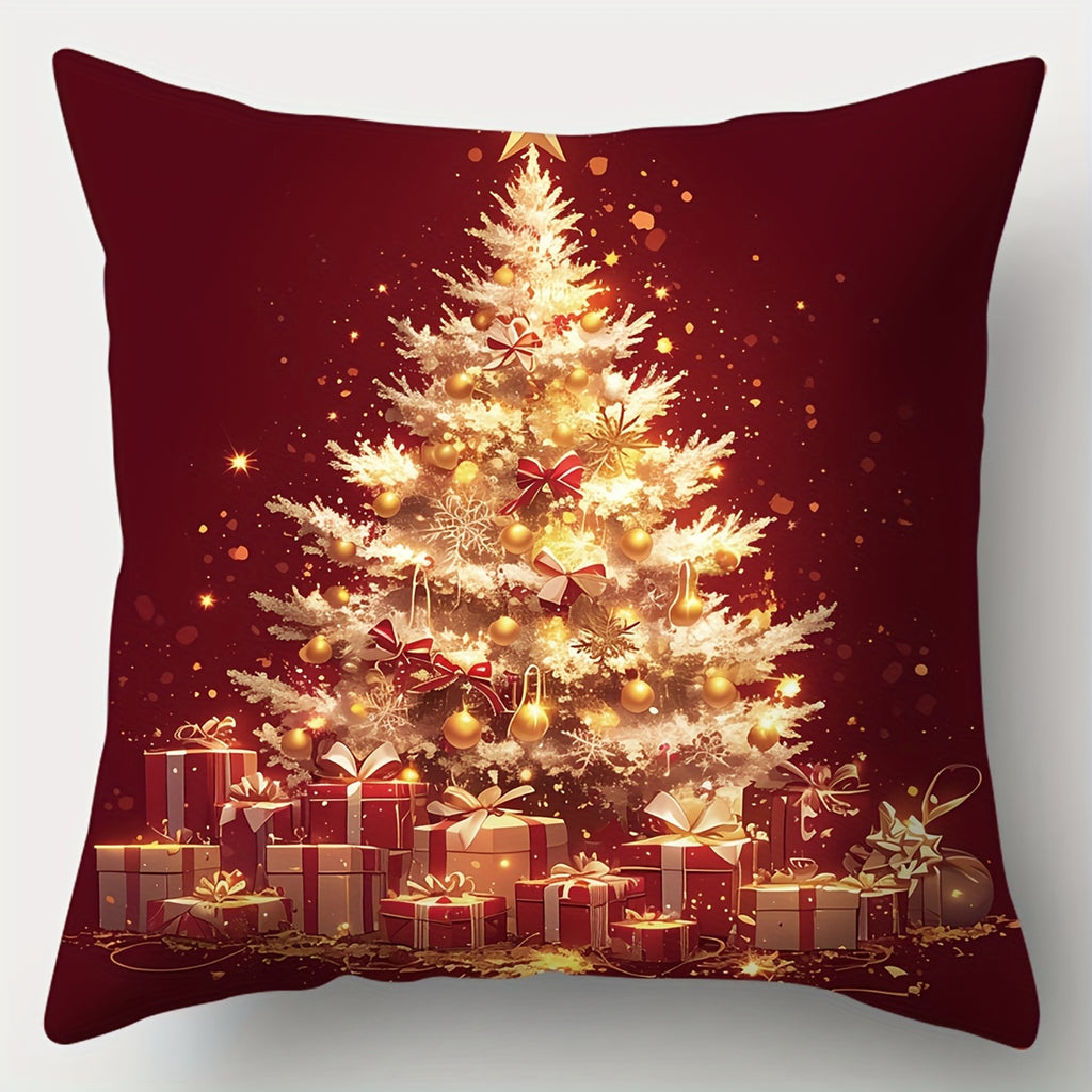 4-Pack Contemporary Christmas Throw Pillow Covers 18x18 Inch, Hand Washable Polyester Cushion Cases with Zipper Closure for Living Room Couch and Bed Decoration, Festive Print Design - No Insert