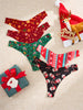 5-Pack Festive Christmas Print Seamless Thongs for Women, Polyamide Knit Fabric, Festive Holiday Underwear