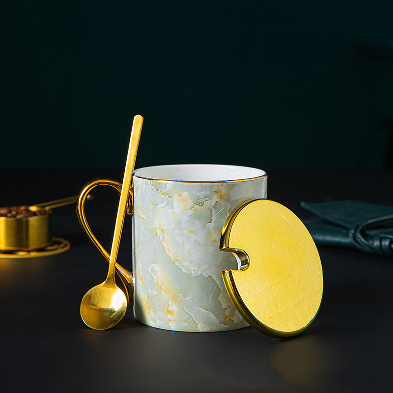 Ceramic Water Cup Large Capacity Spoon With Lid Gift Couple Cups